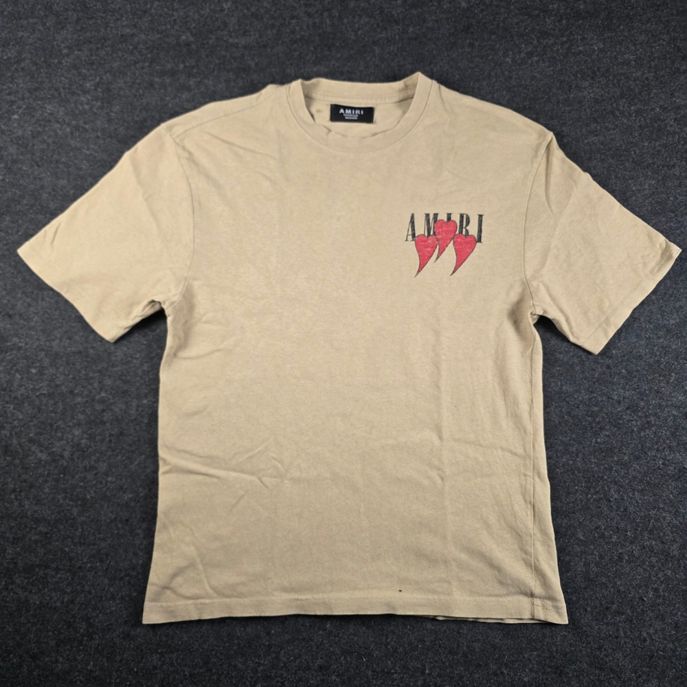 Amiri Short Sleeve T-Shirt Tan Three Hearts Graphic Logo Minimalist Women's M